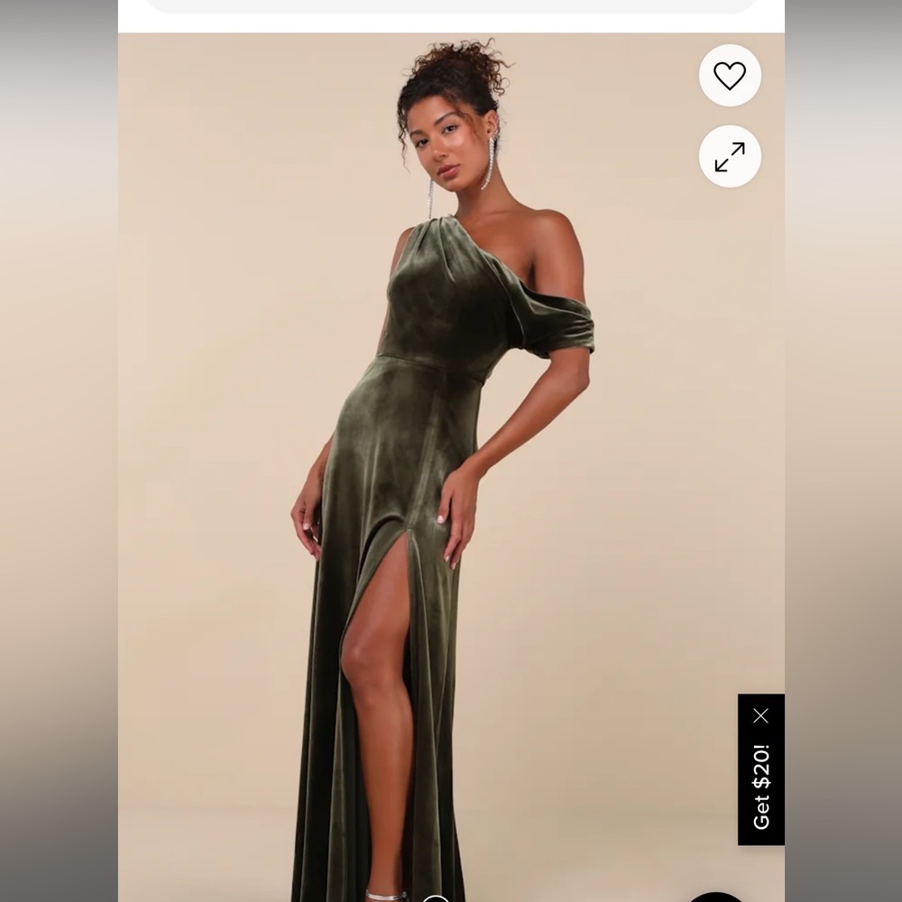 Lulu's One-Shoulder Olive Green Velvet Evening Gown